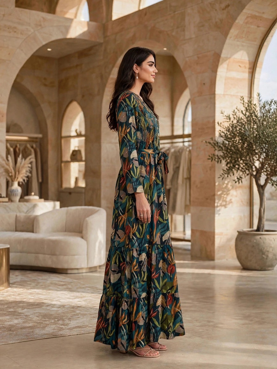Floral Print Long Sleeve Jalabiya