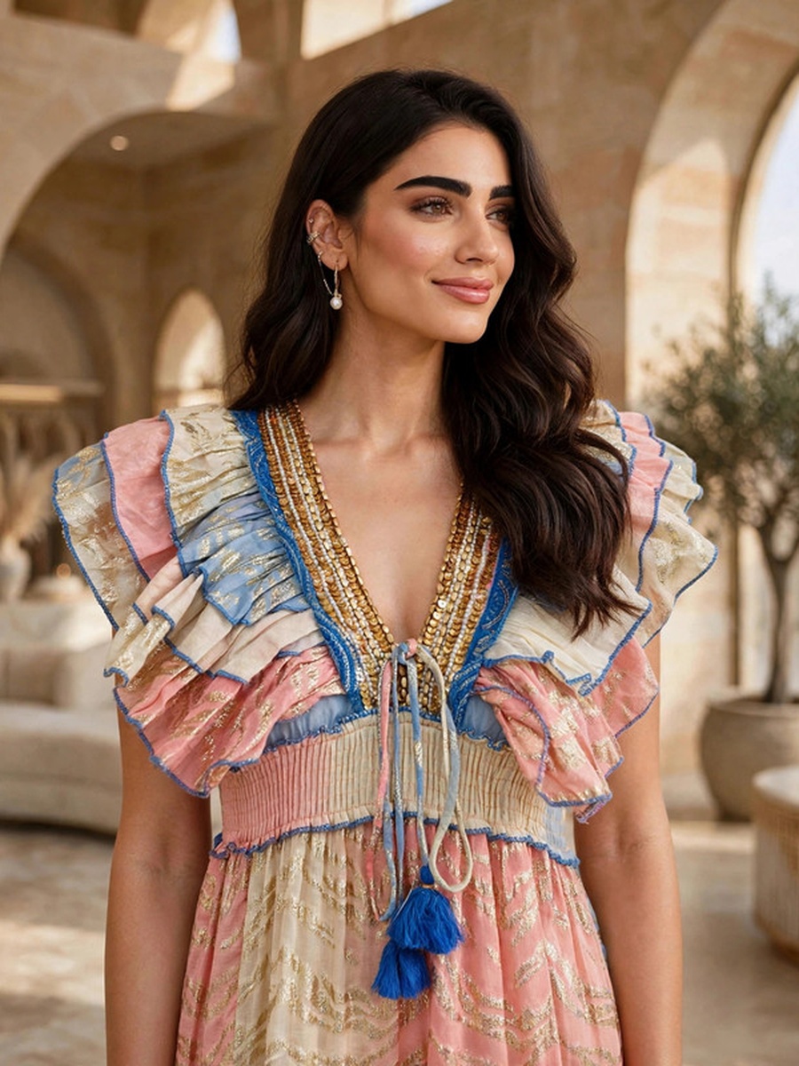 Metallic Lurex Ruffled High-Low Maxi Dress
