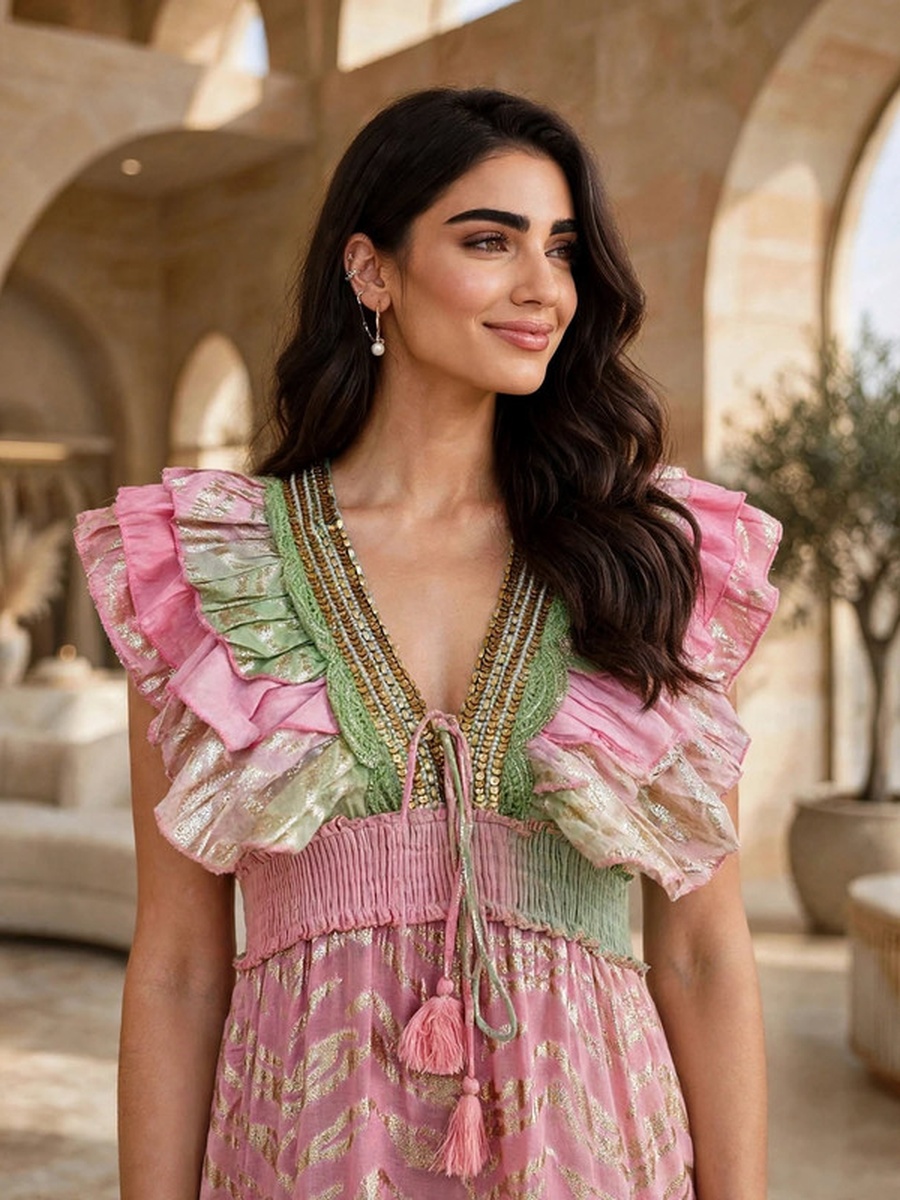 Metallic Lurex Ruffled High-Low Maxi Dress