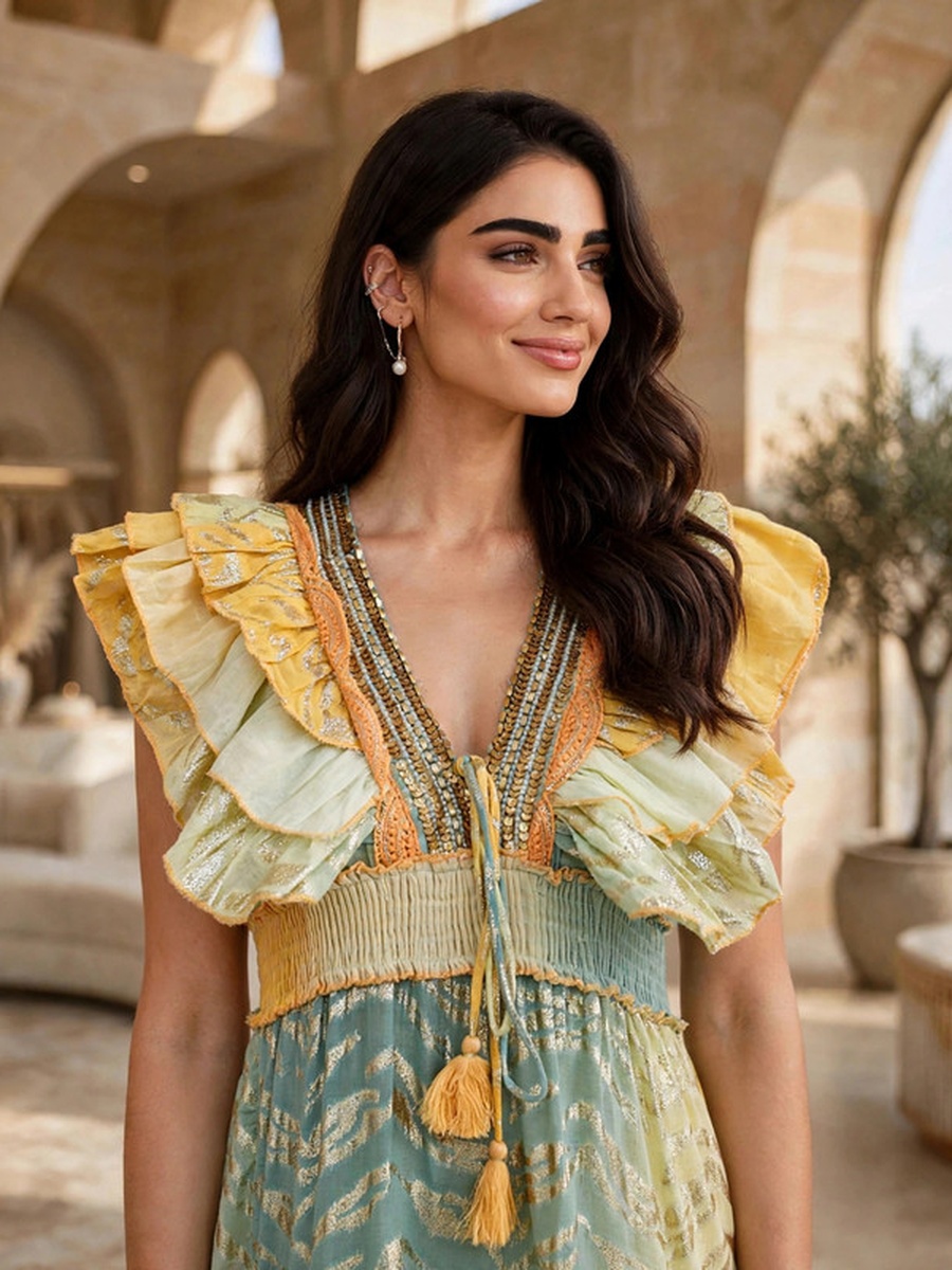 Metallic Lurex Ruffled High-Low Maxi Dress
