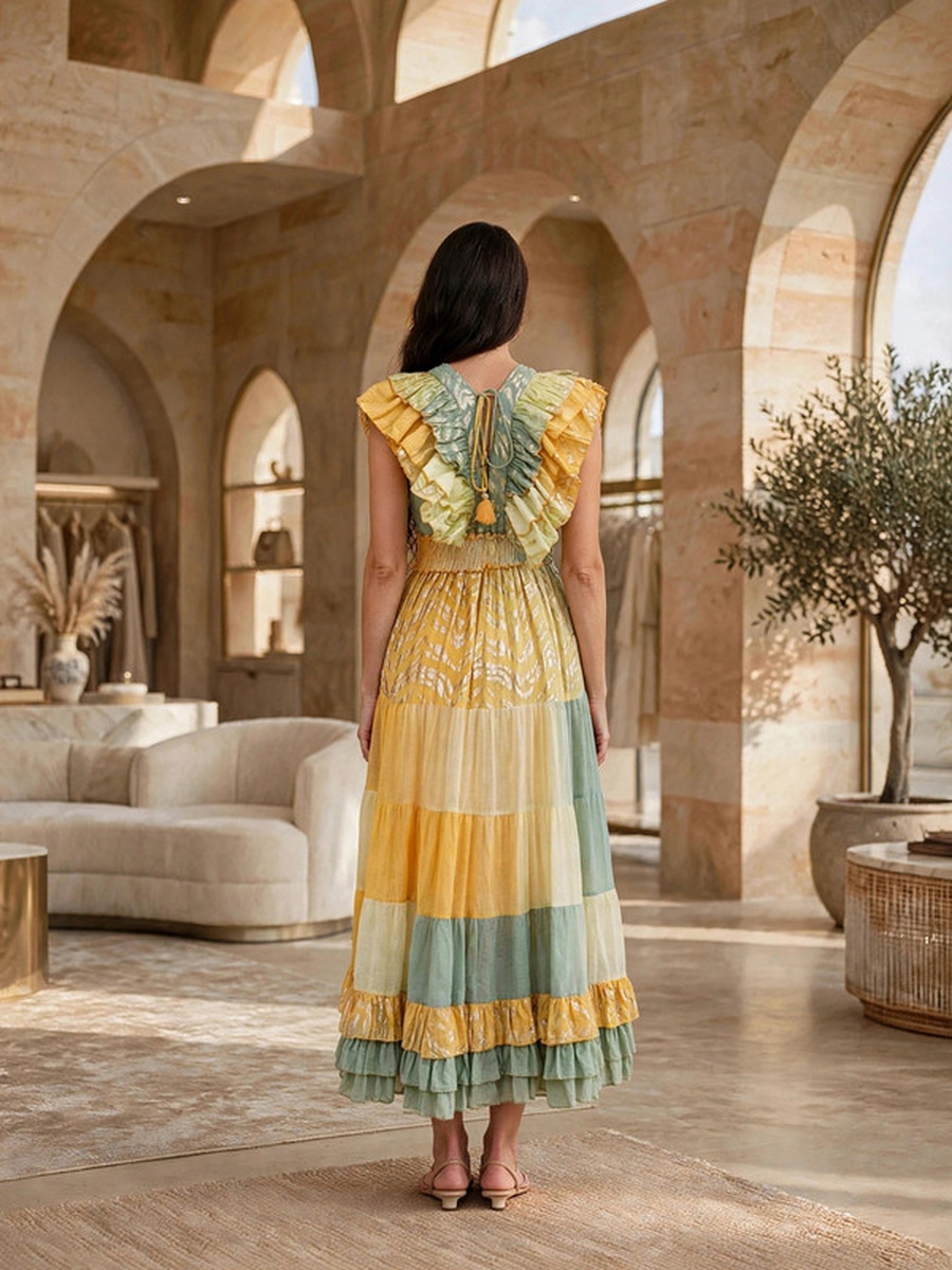 Metallic Lurex Ruffled High-Low Maxi Dress