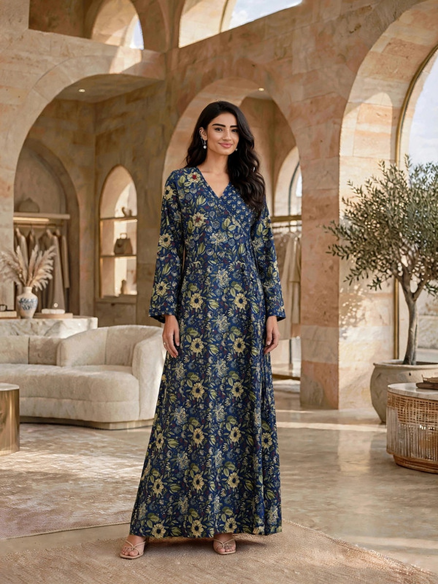 Floral Printed Long-Sleeve Maxi Jalabiya