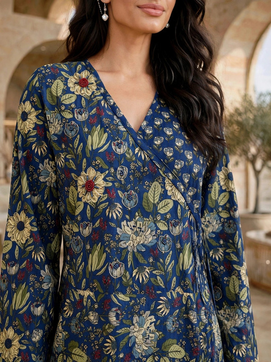 Floral Printed Long-Sleeve Maxi Jalabiya