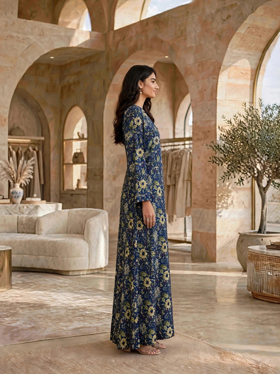 Floral Printed Long-Sleeve Maxi Jalabiya