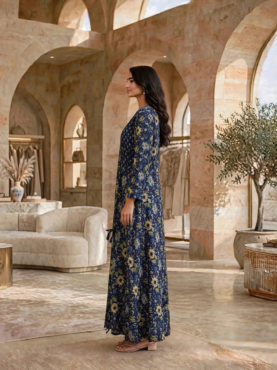 Floral Printed Long-Sleeve Maxi Jalabiya