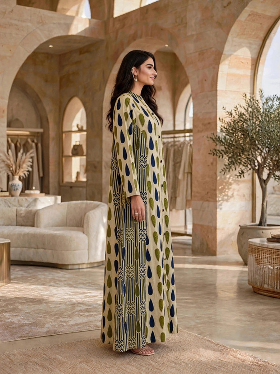 Geometric Pattern Buttoned Jalabiya