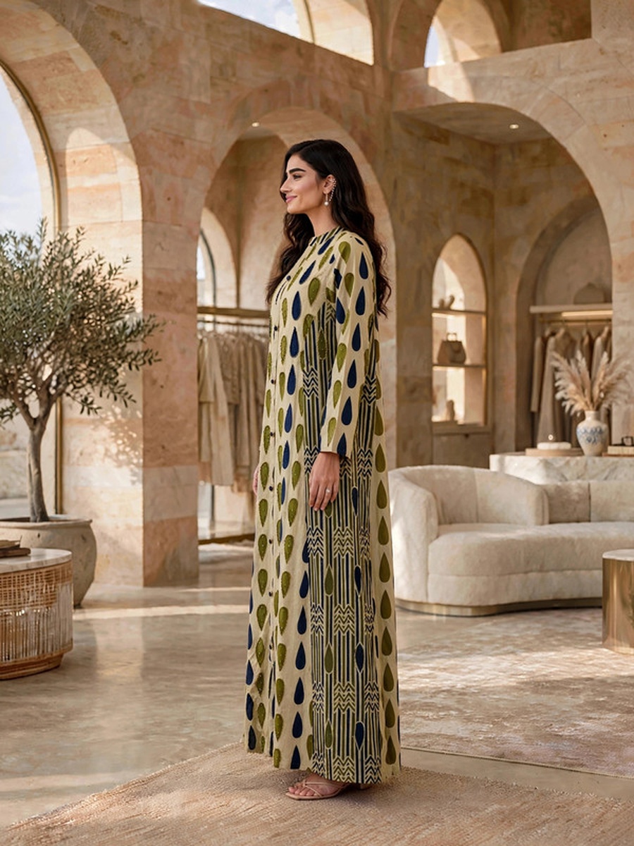 Geometric Pattern Buttoned Jalabiya