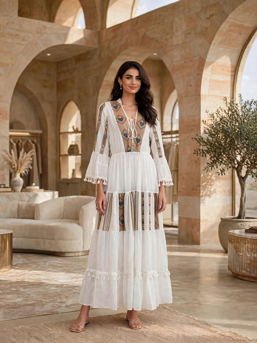 Embroidered Motif Flared Maxi Dress