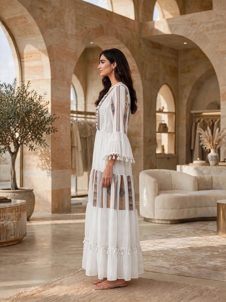 Embroidered Motif Flared Maxi Dress