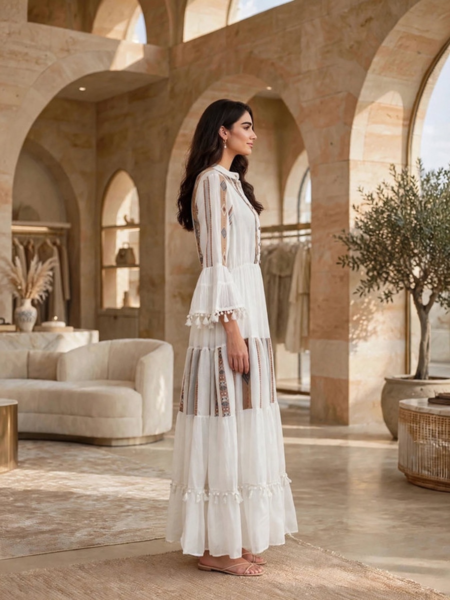 Embroidered Motif Flared Maxi Dress