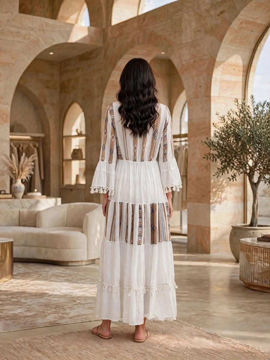 Embroidered Motif Flared Maxi Dress