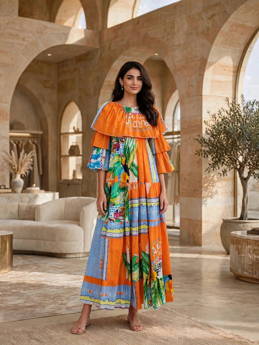 Printed Tiered Flared Maxi Dress