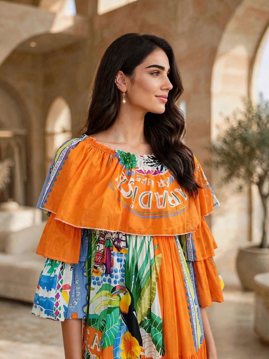 Printed Tiered Flared Maxi Dress