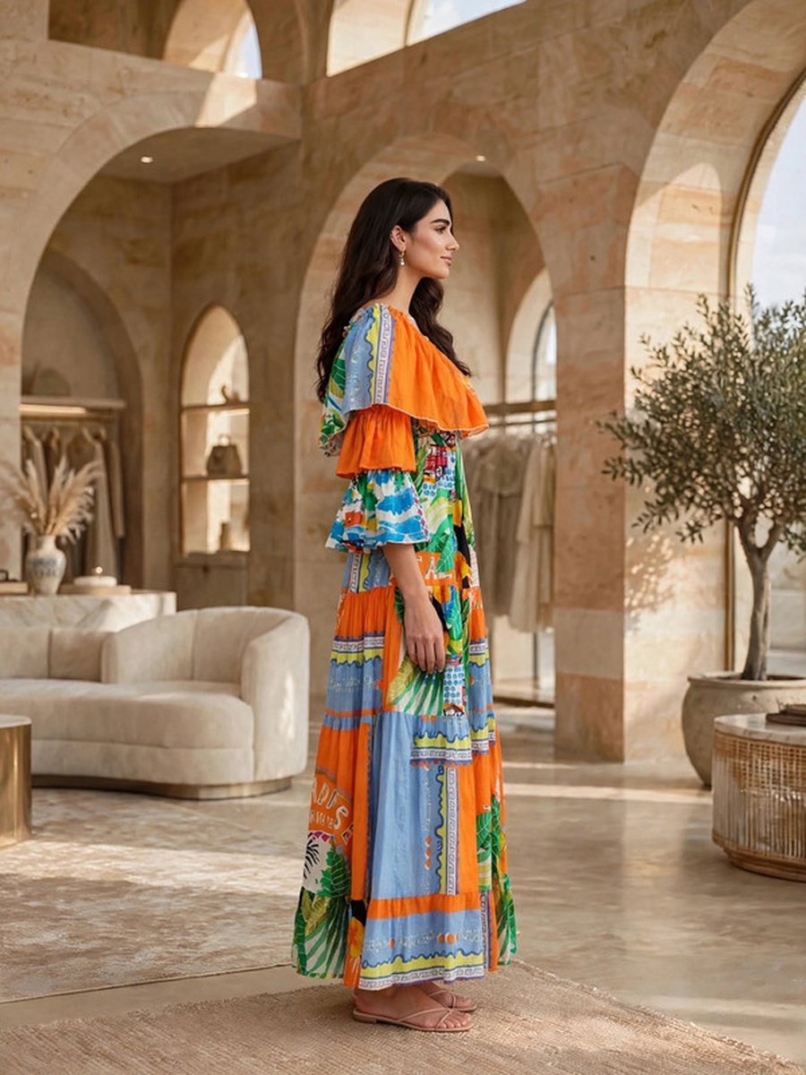 Printed Tiered Flared Maxi Dress