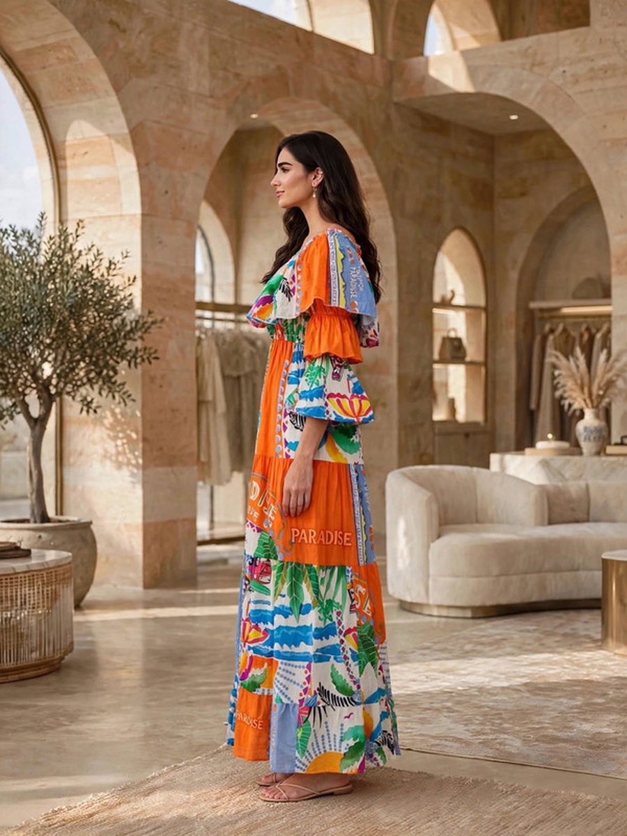 Printed Tiered Flared Maxi Dress