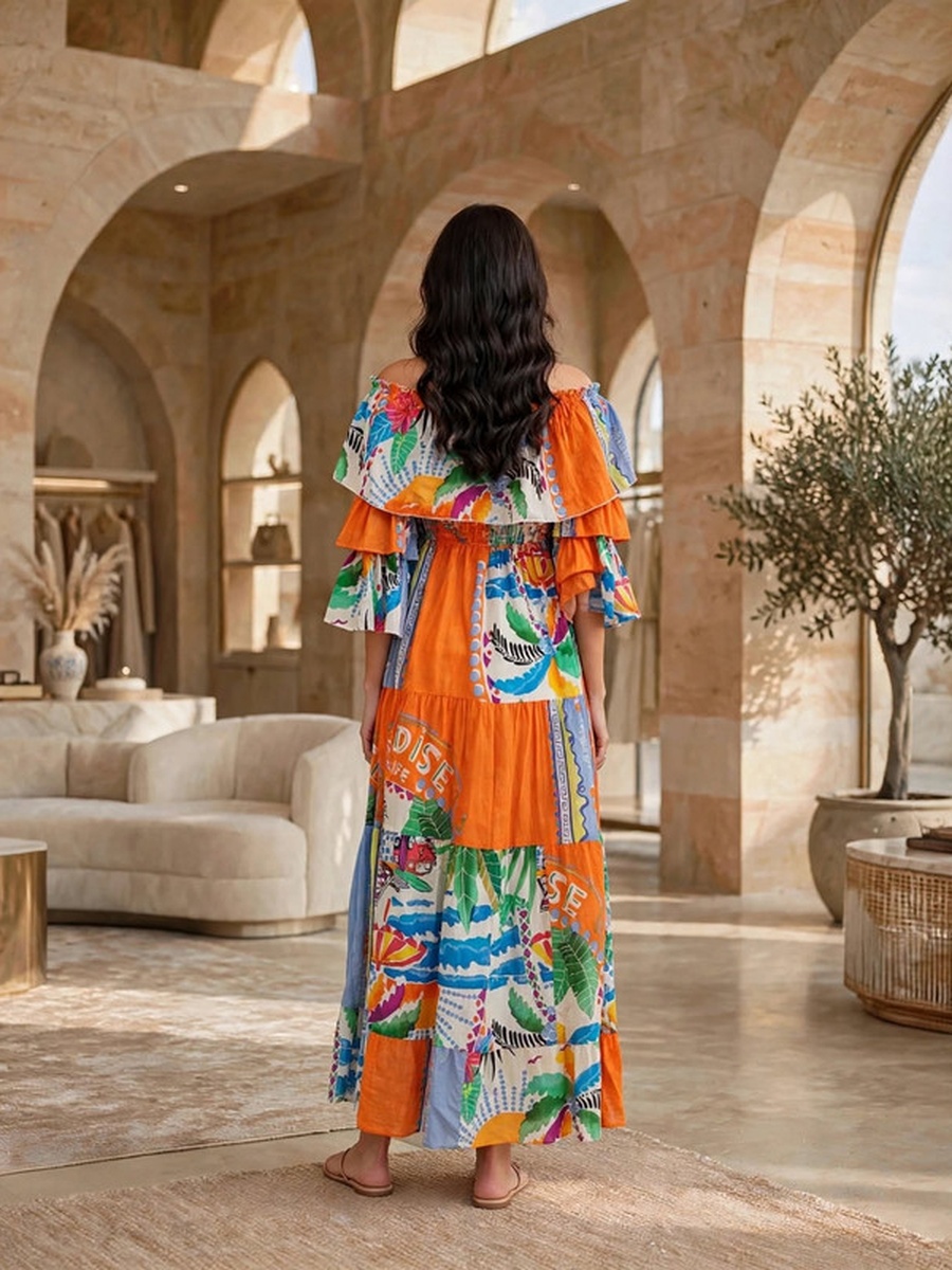 Printed Tiered Flared Maxi Dress