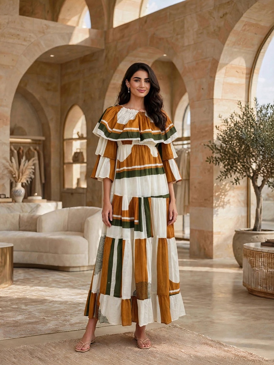 Geometric Pattern Flared Maxi Dress