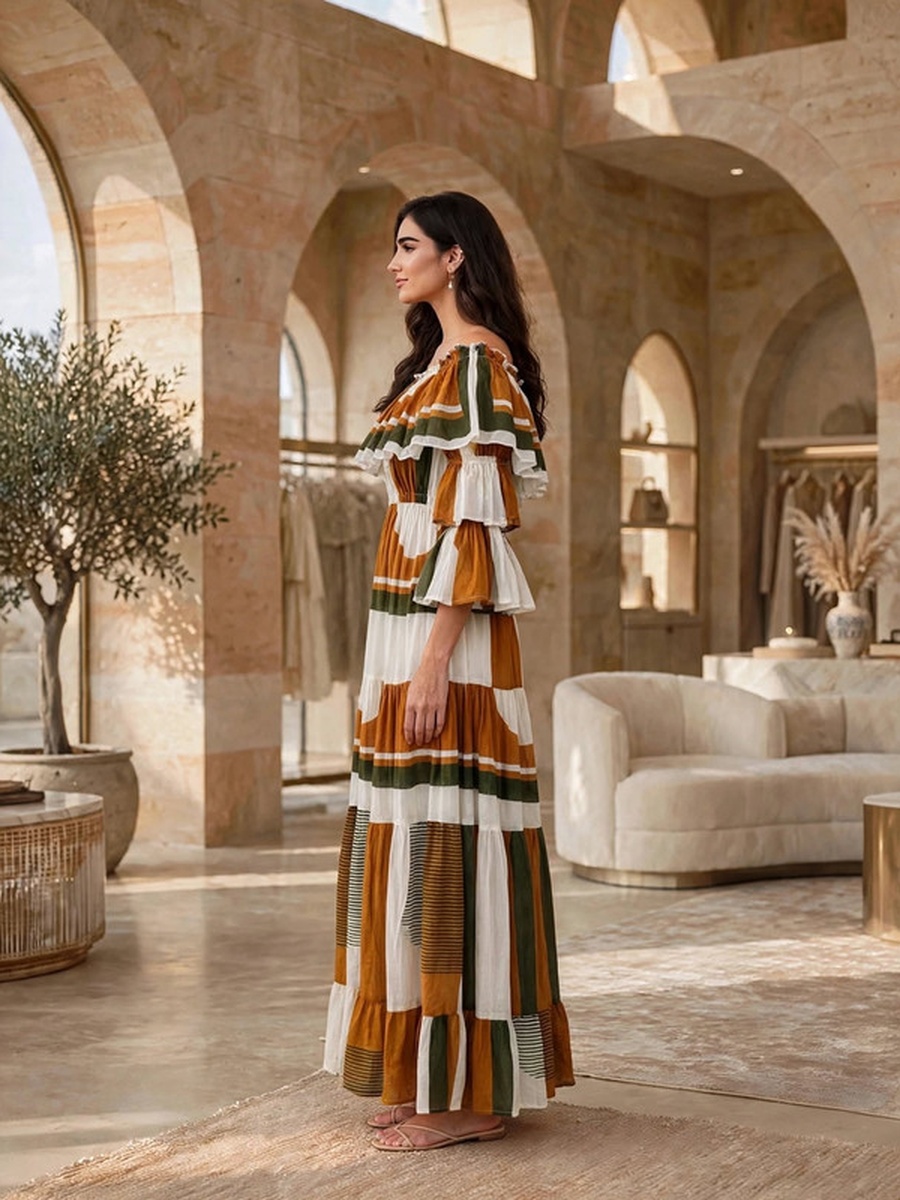 Geometric Pattern Flared Maxi Dress