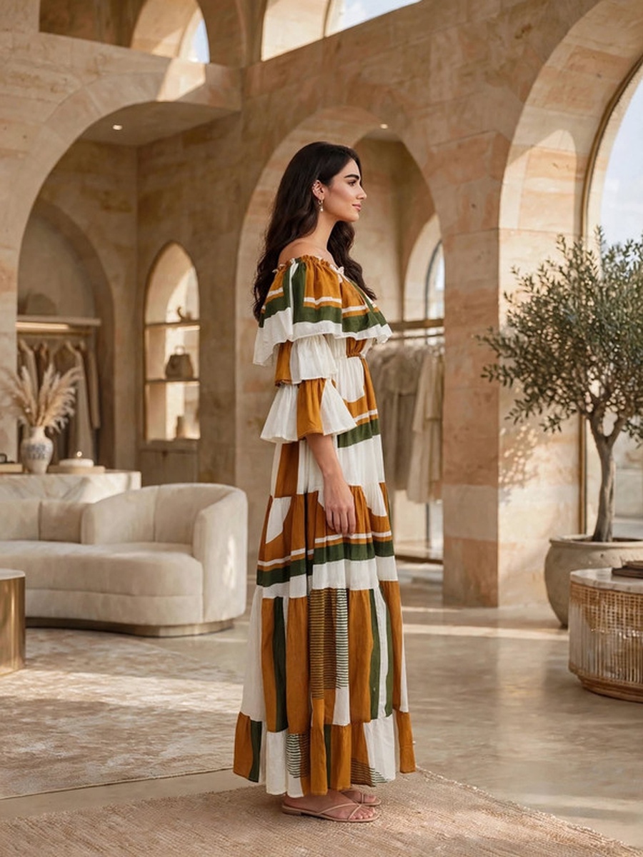 Geometric Pattern Flared Maxi Dress