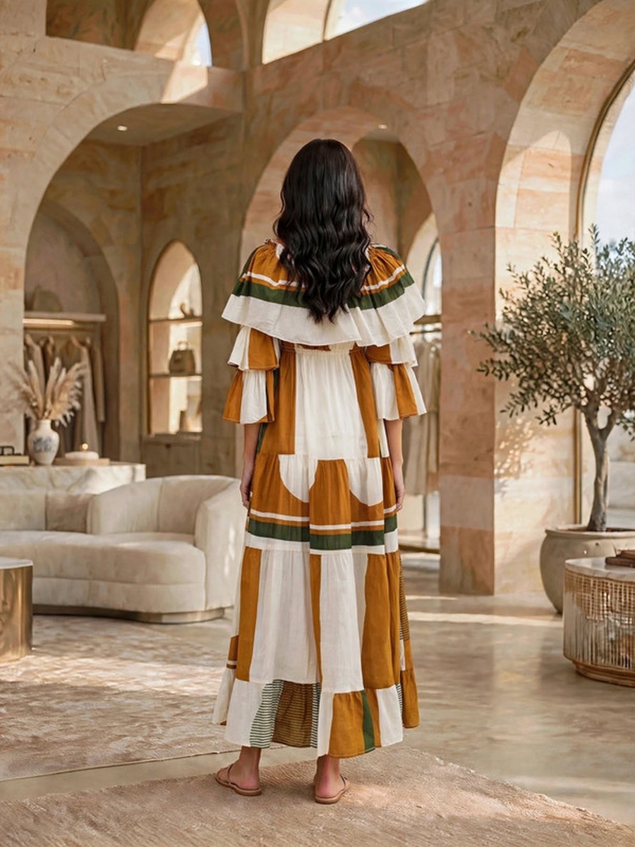 Geometric Pattern Flared Maxi Dress