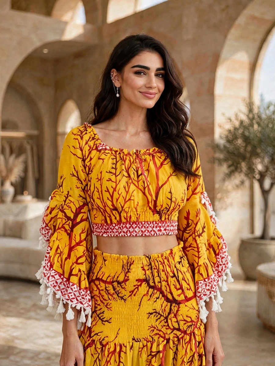 Floral Print Crop Top and Tiered Maxi Skirt Two-Piece Set