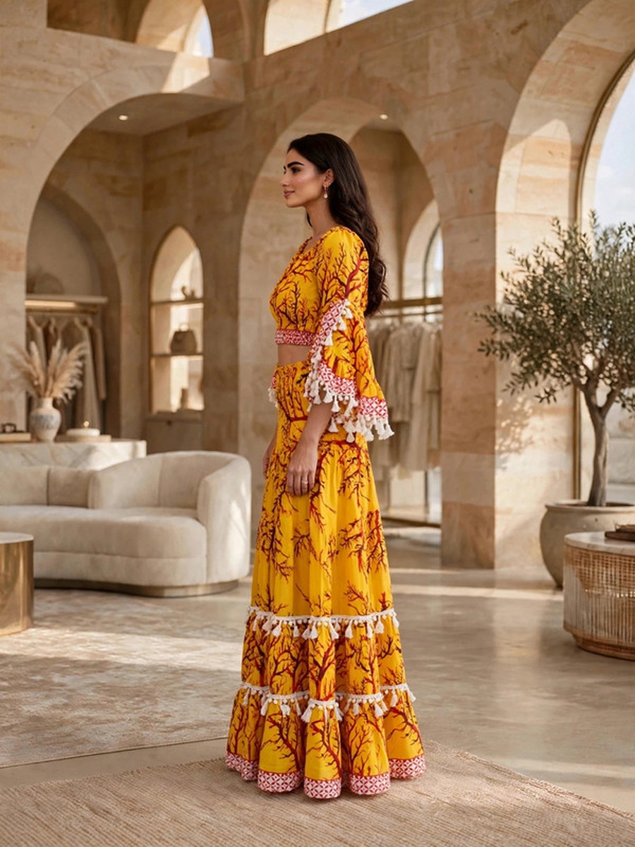 Floral Print Crop Top and Tiered Maxi Skirt Two-Piece Set