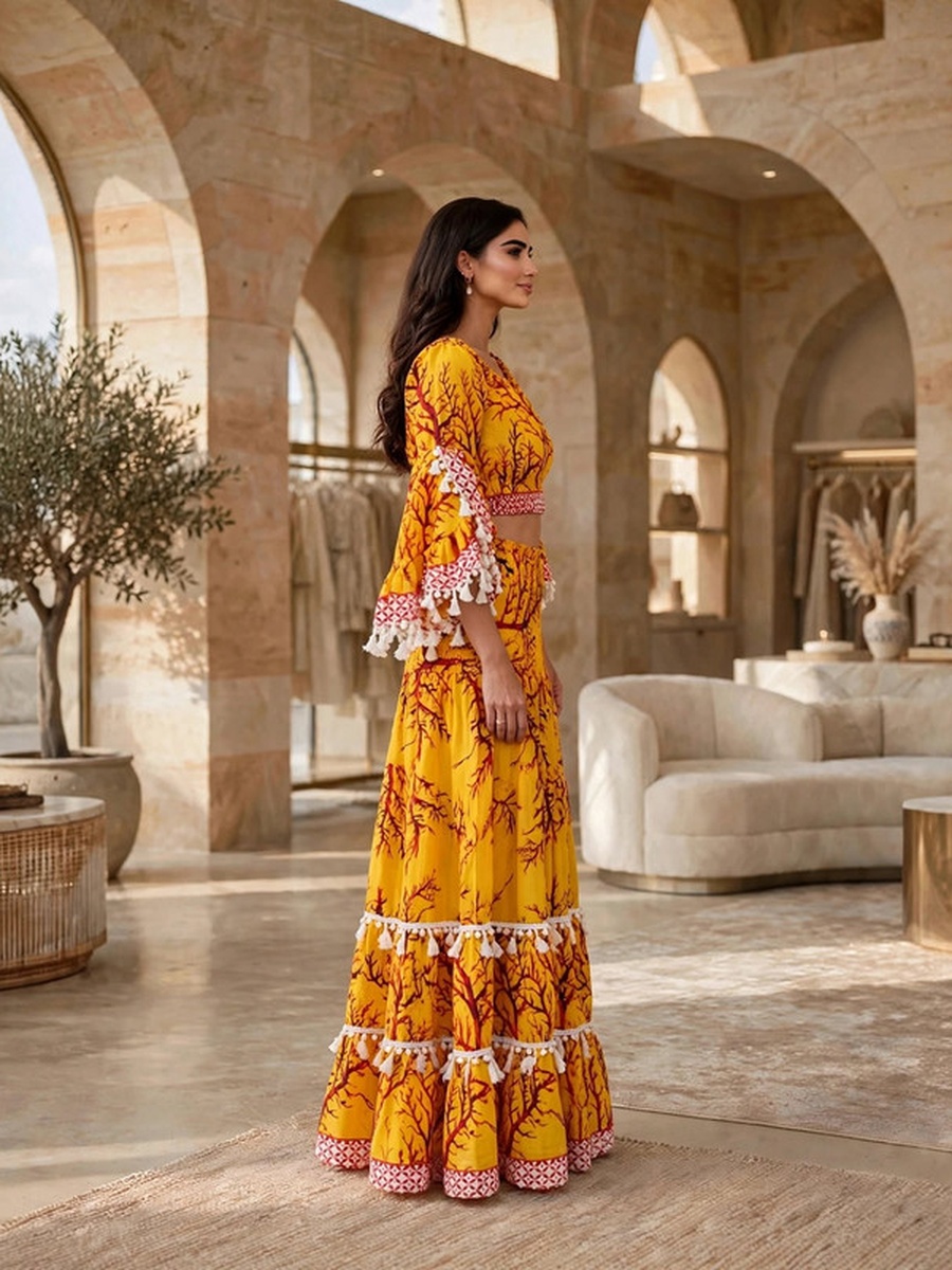 Floral Print Crop Top and Tiered Maxi Skirt Two-Piece Set