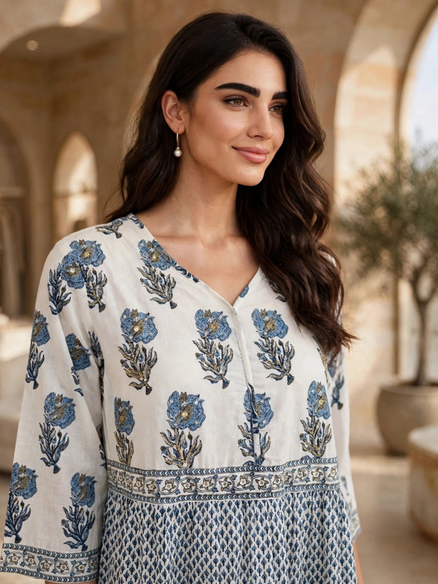 Floral Block Print Tiered Jalabiya
