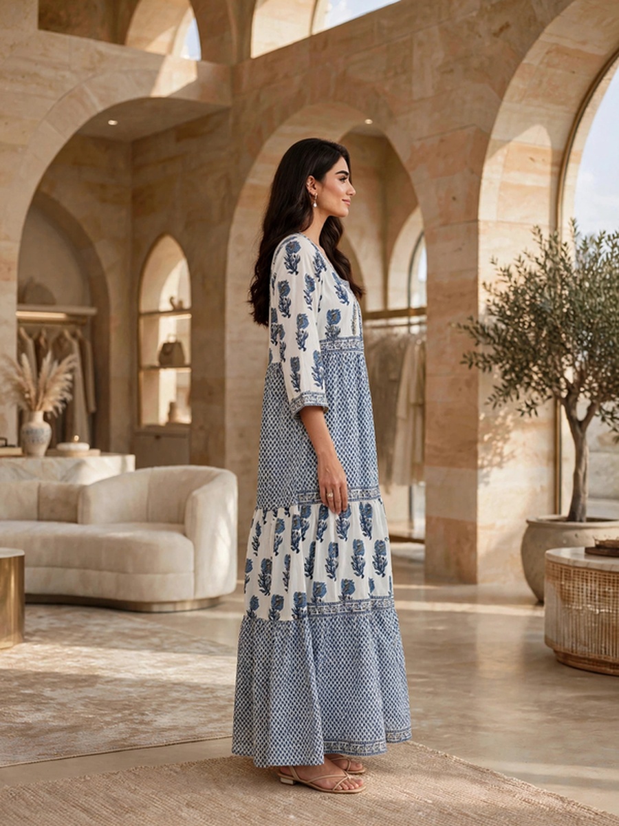 Floral Block Print Tiered Jalabiya