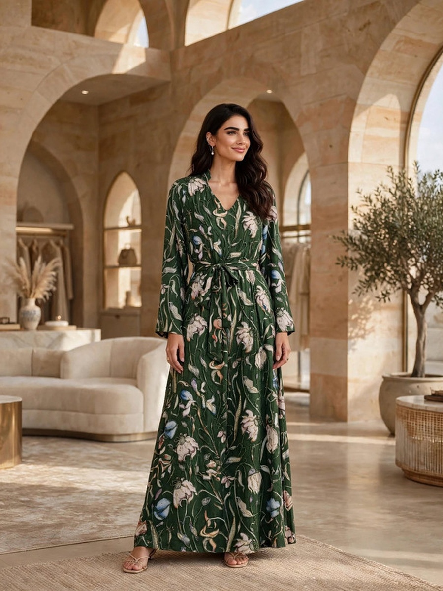 Floral Print Belted Maxi Dress