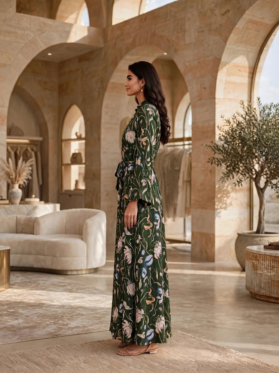 Floral Print Belted Maxi Dress