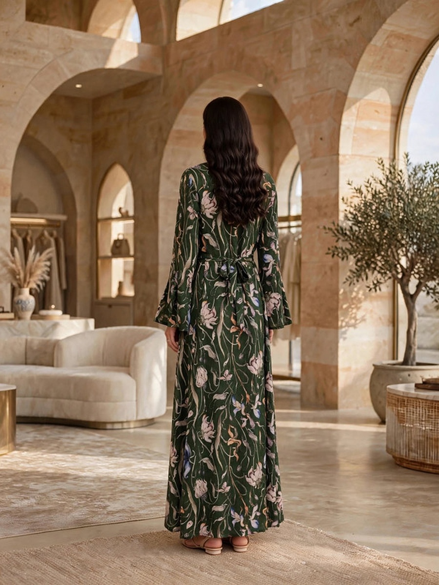 Floral Print Belted Maxi Dress