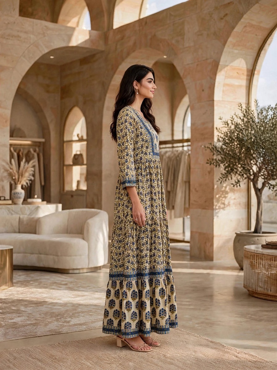 Floral Block Print Tiered Jalabiya