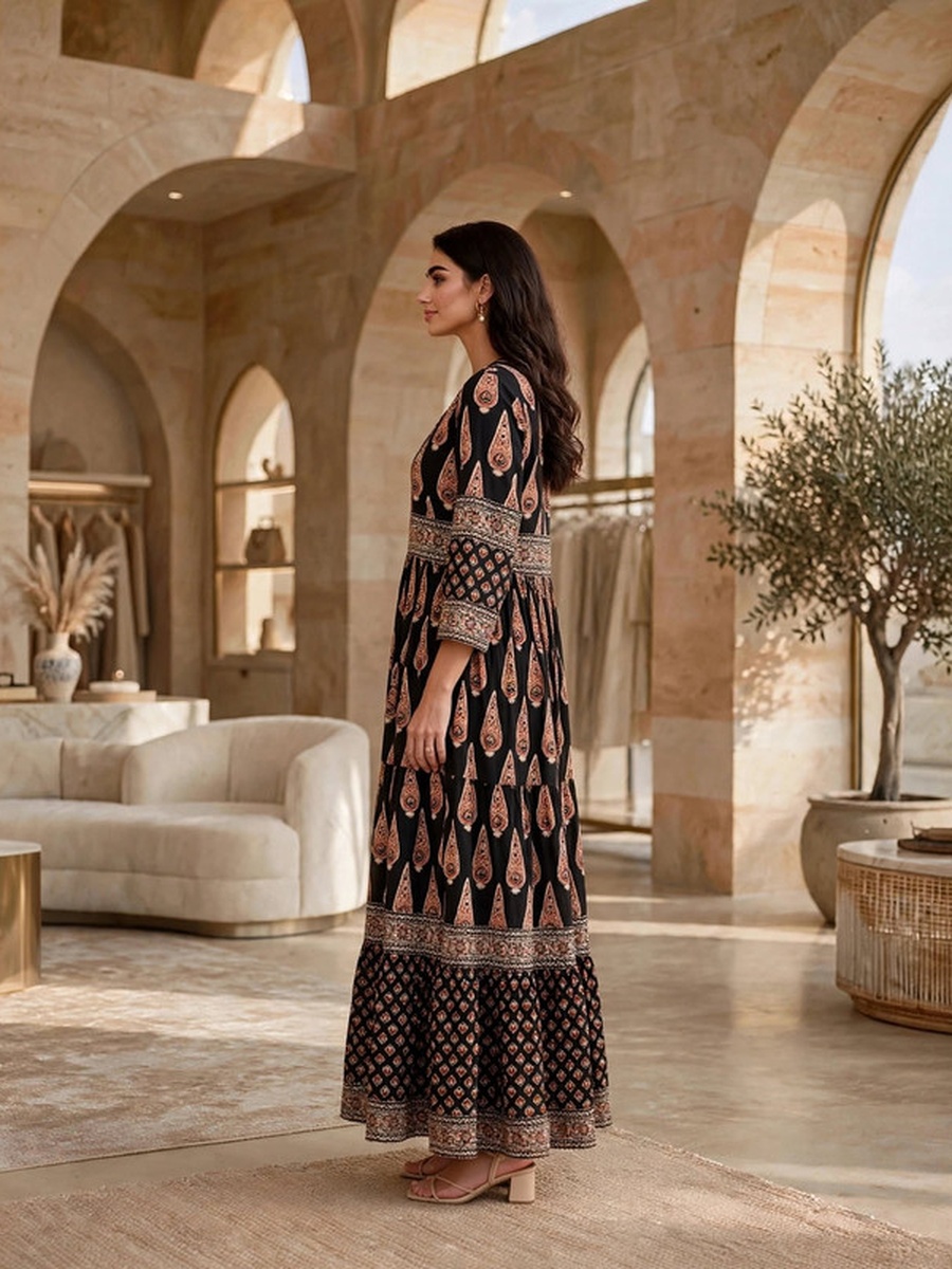Paisley Block Print Tiered Jalabiya