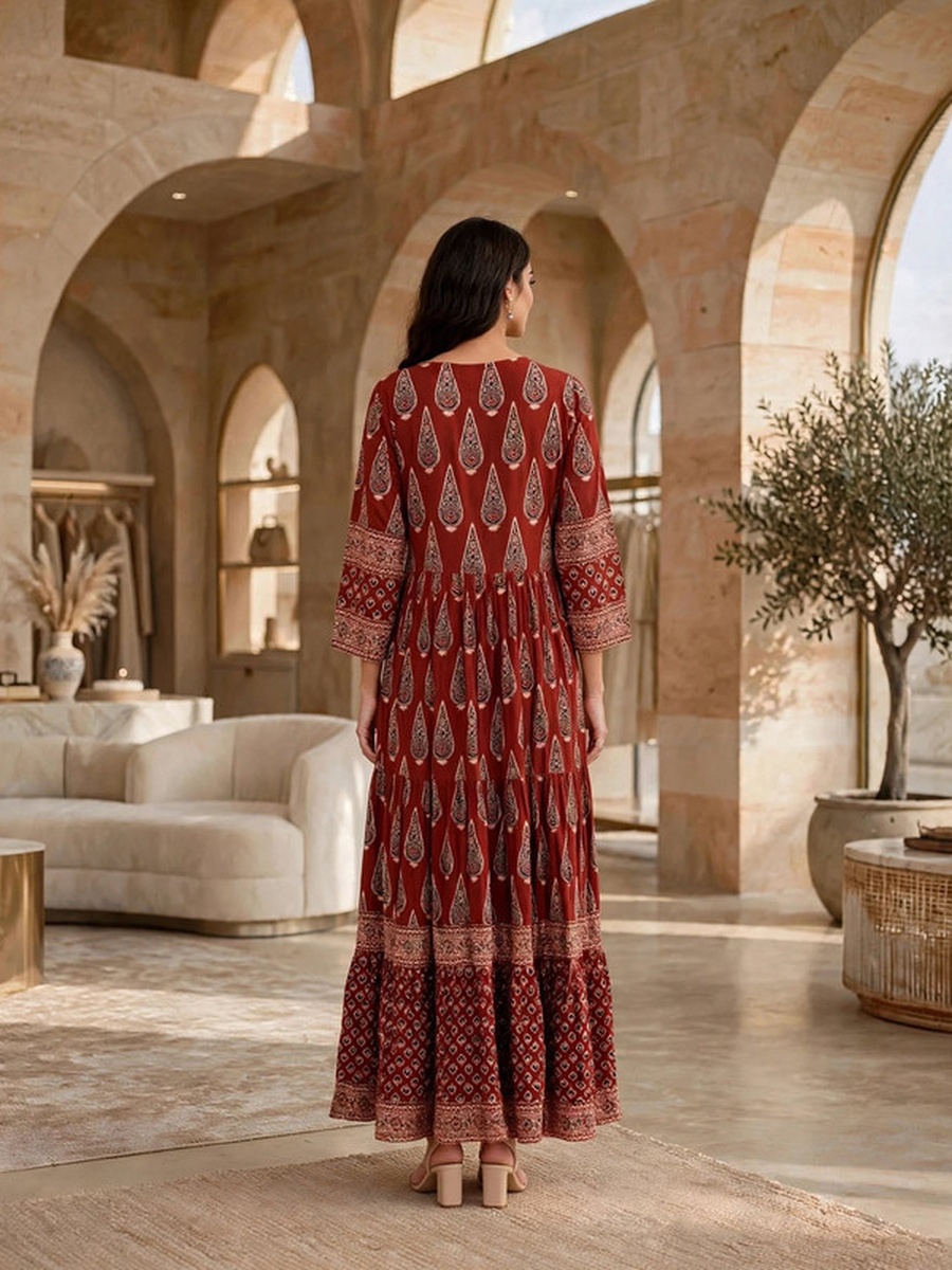 Paisley Block Print Tiered Jalabiya