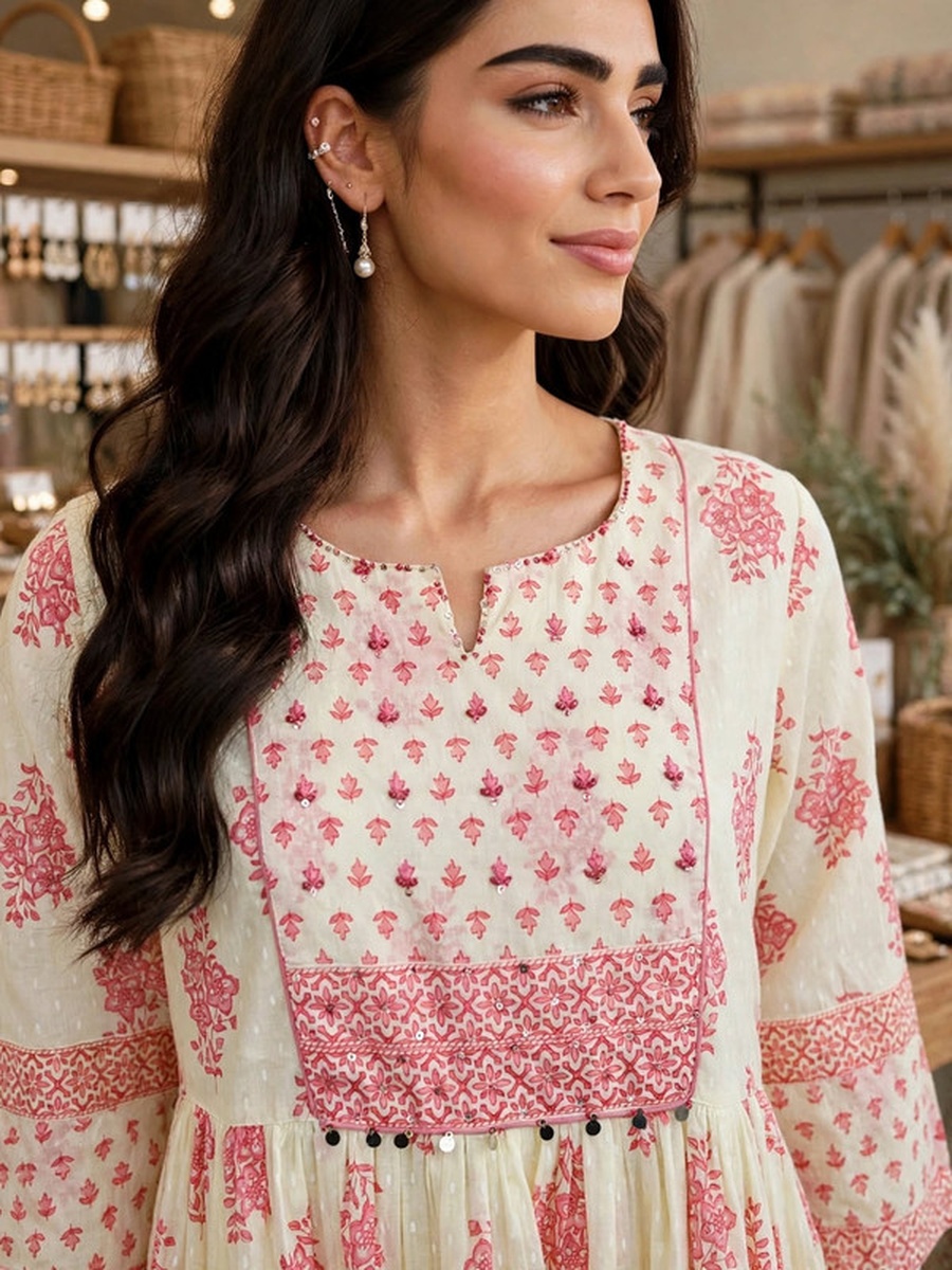Floral Block Print Tiered Jalabiya