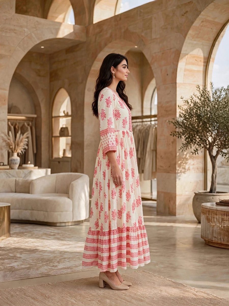Floral Block Print Tiered Jalabiya