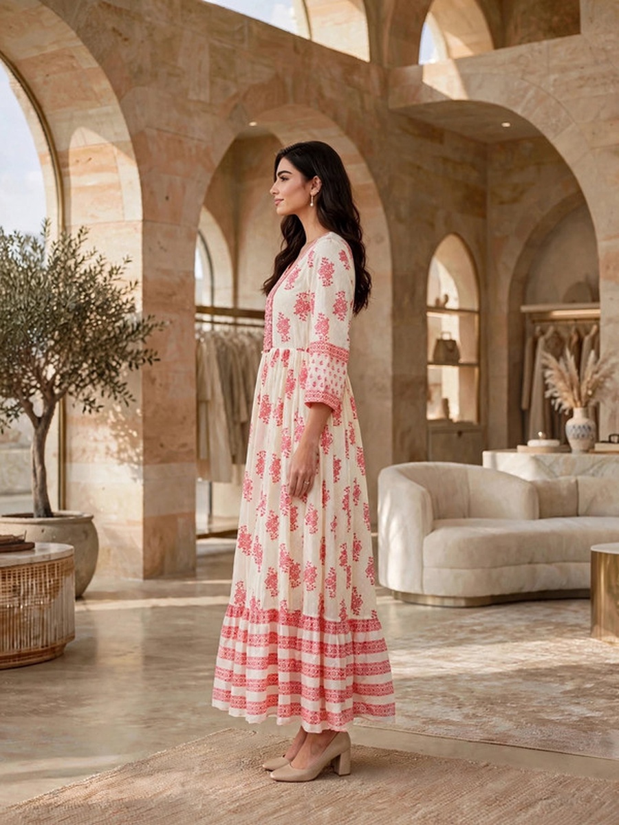 Floral Block Print Tiered Jalabiya