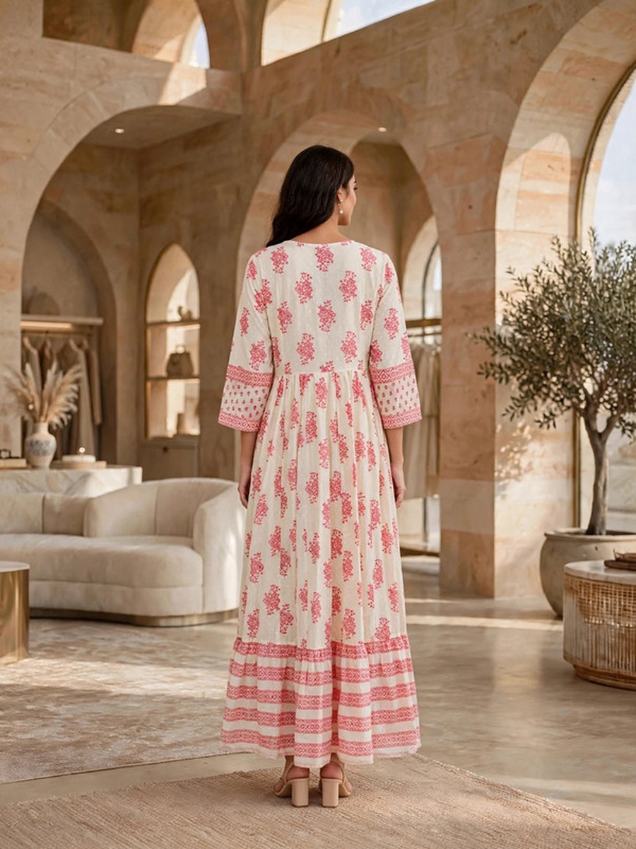 Floral Block Print Tiered Jalabiya
