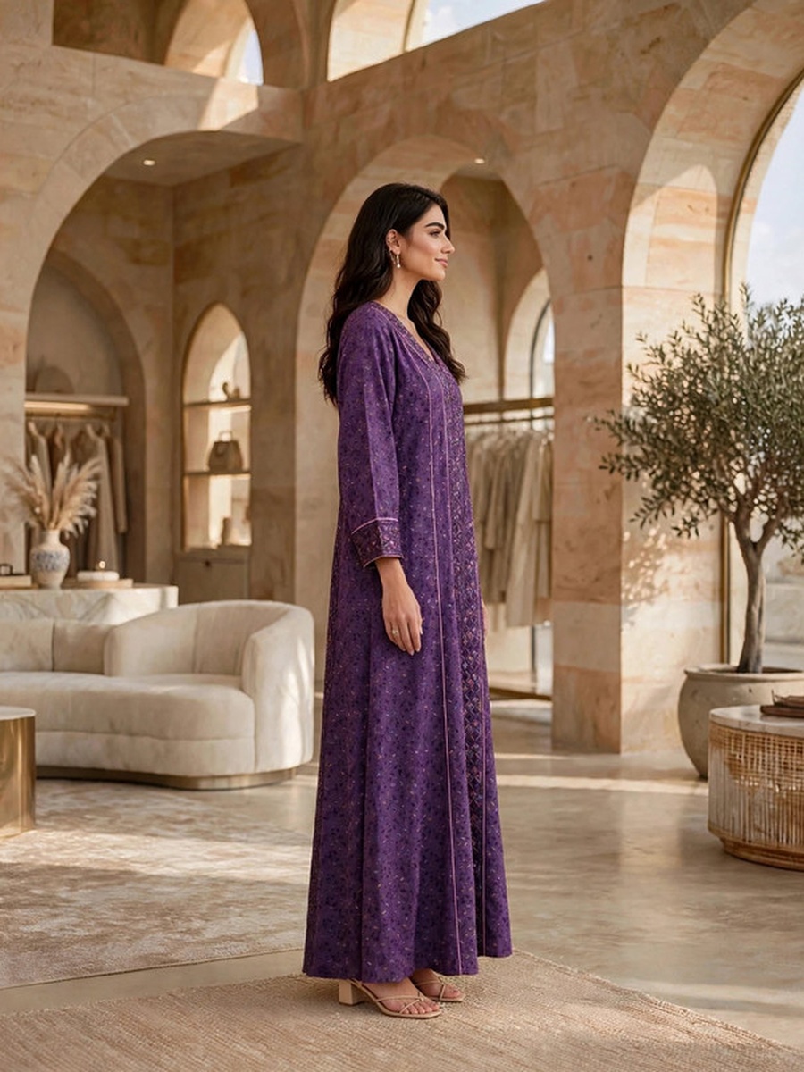 Sequined Textured V Neck Jalabiya
