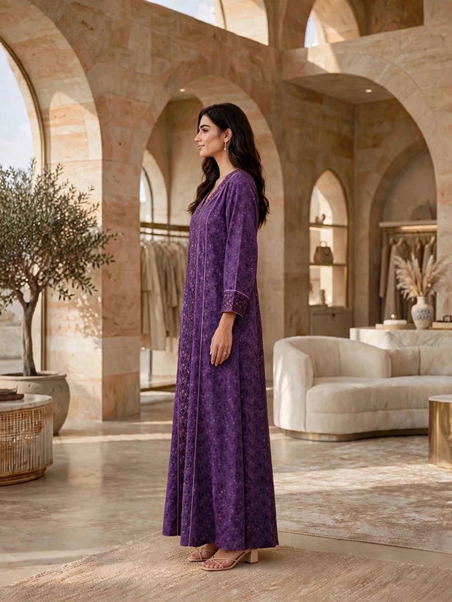 Sequined Textured V Neck Jalabiya