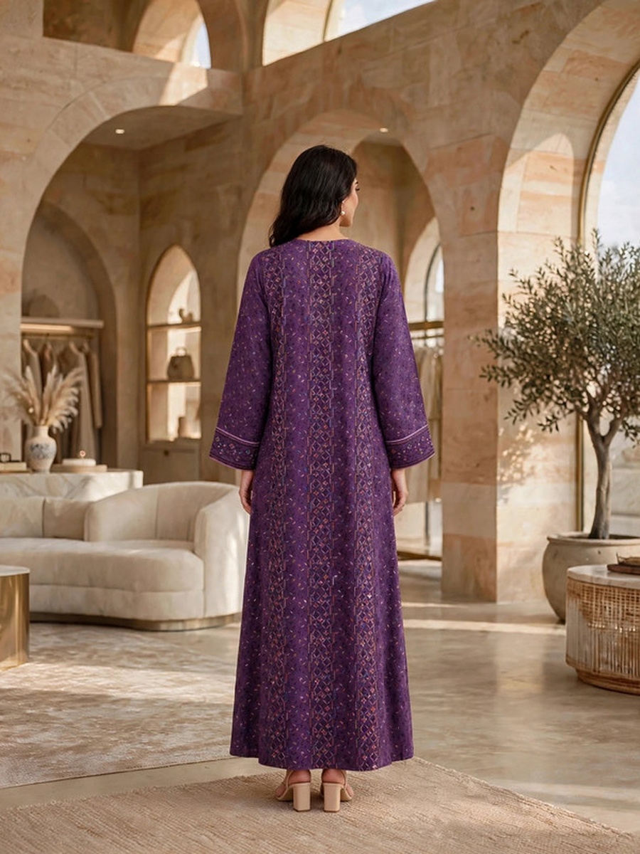 Sequined Textured V Neck Jalabiya