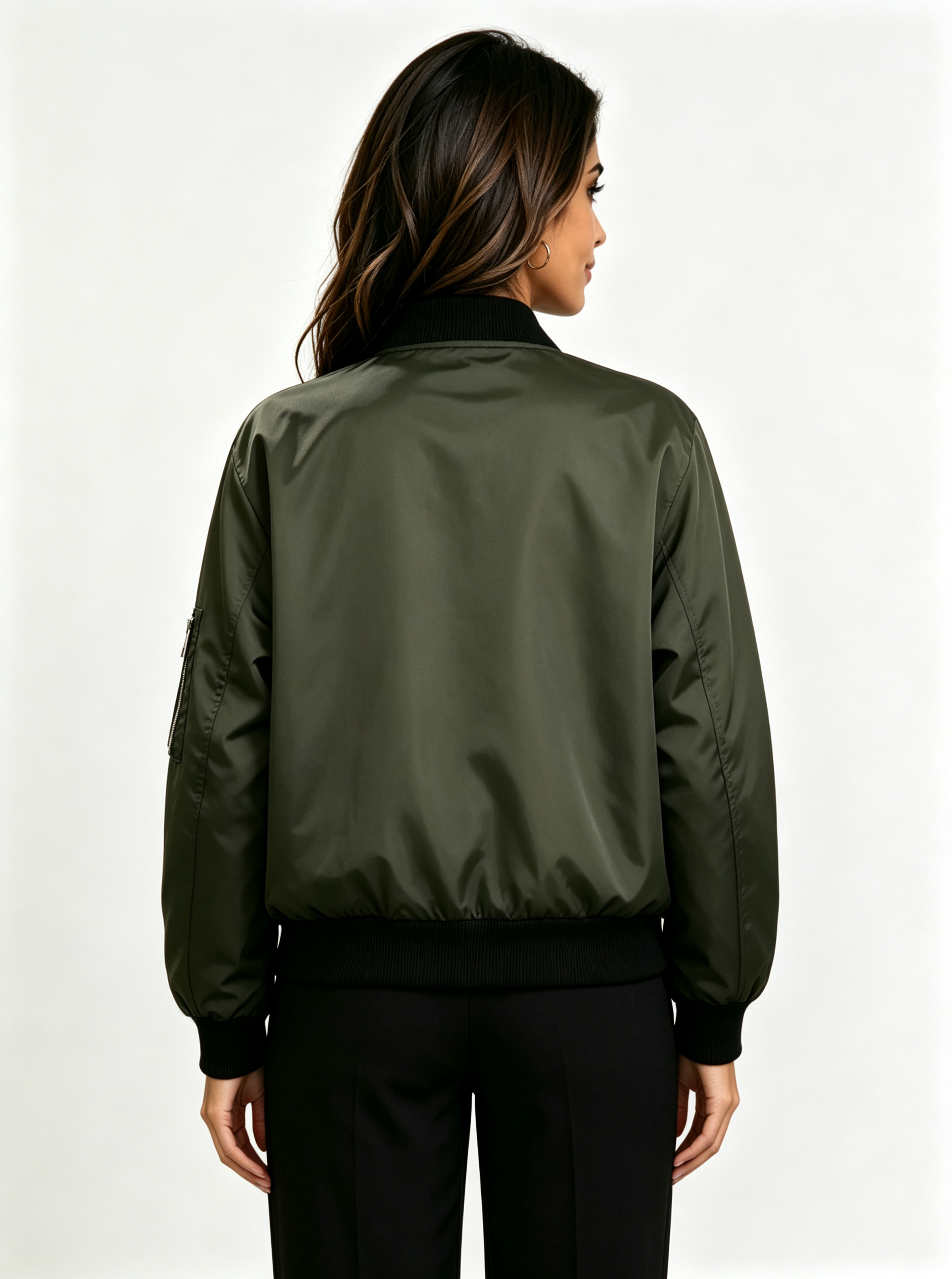 Green Solid Regular Bomber Jacket with Long Sleeves