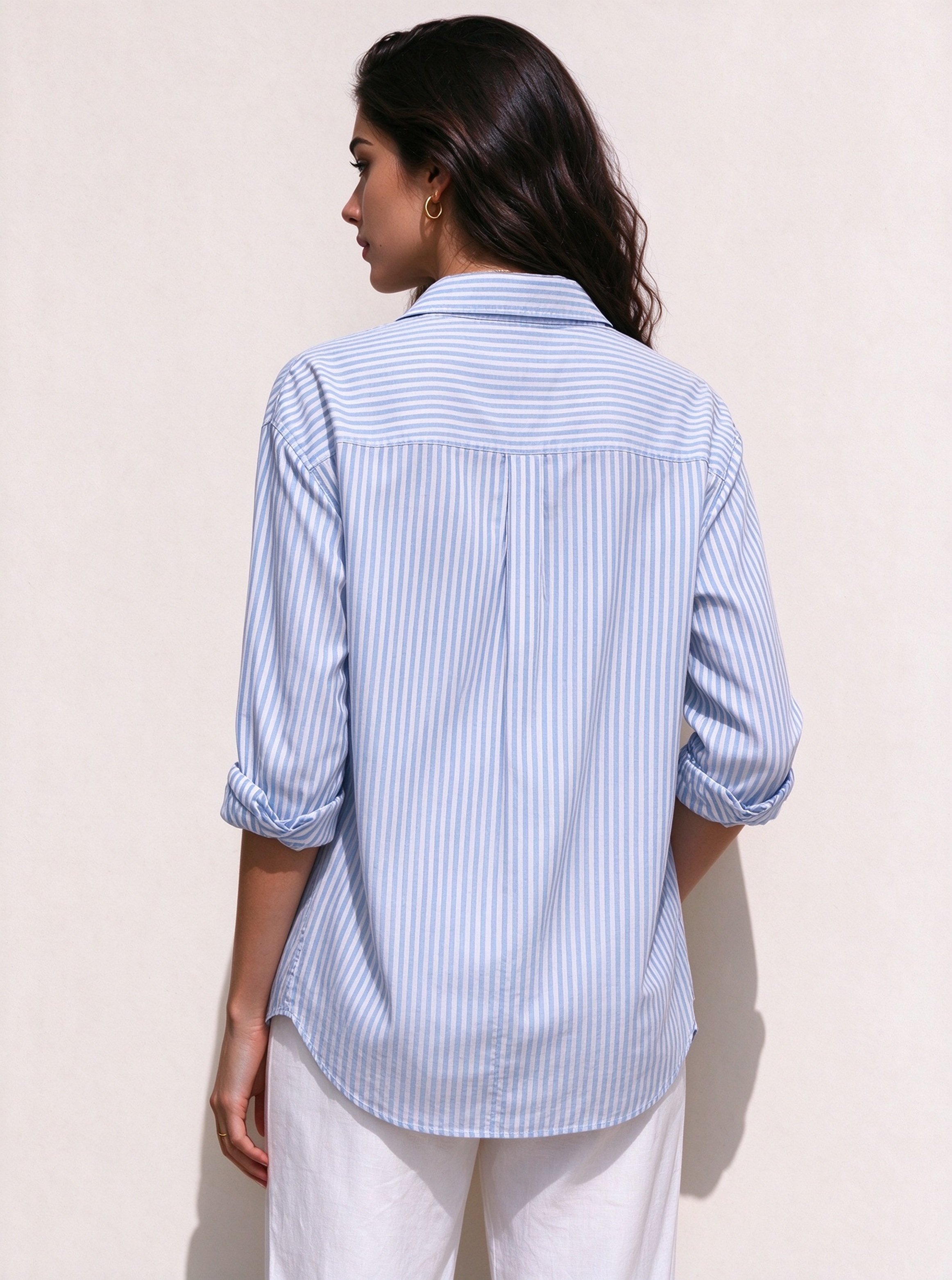 Light Blue Striped Long Sleeves Relaxed Shirt