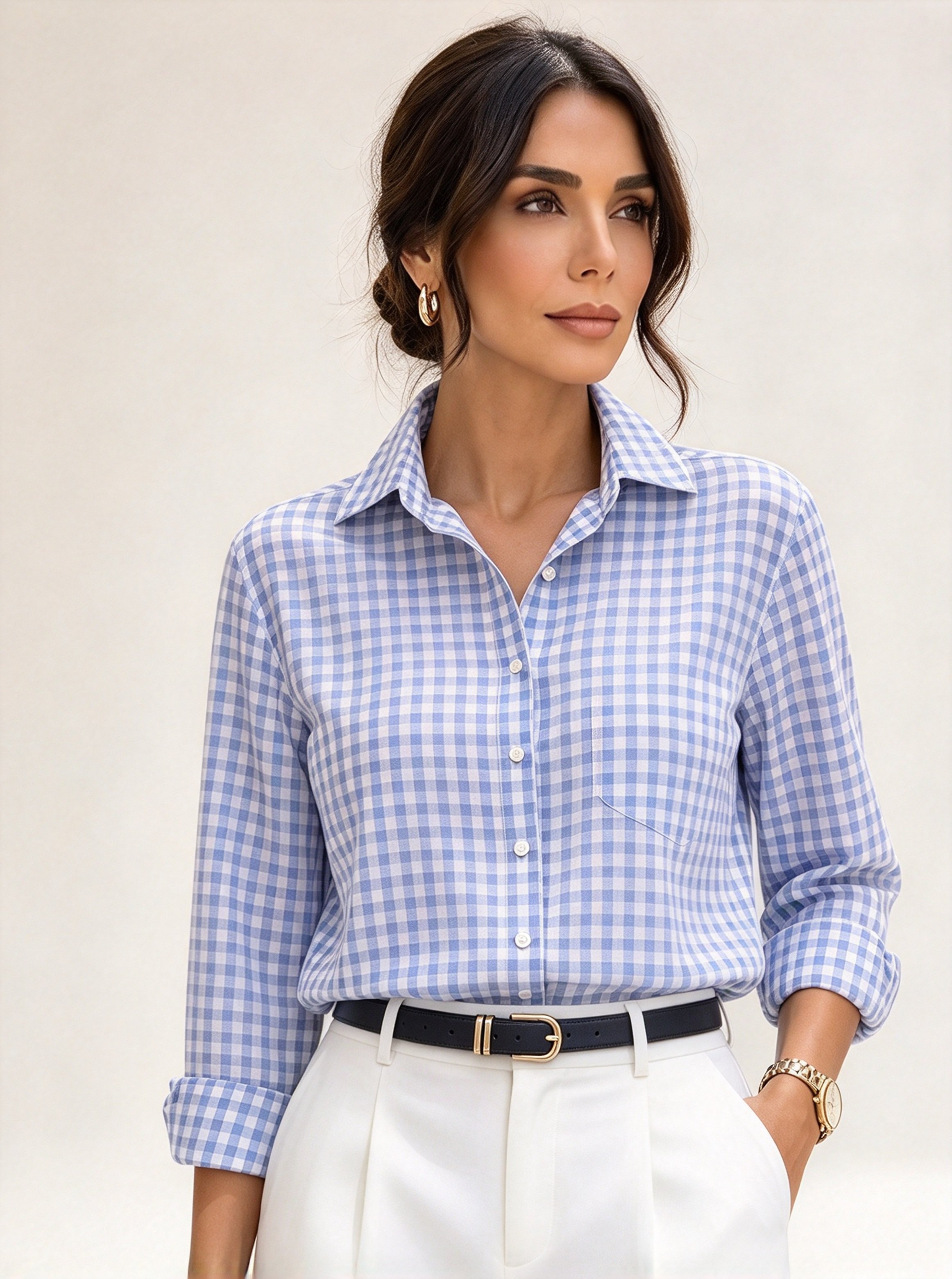 Light Blue Checked Long Sleeves Regular Shirt