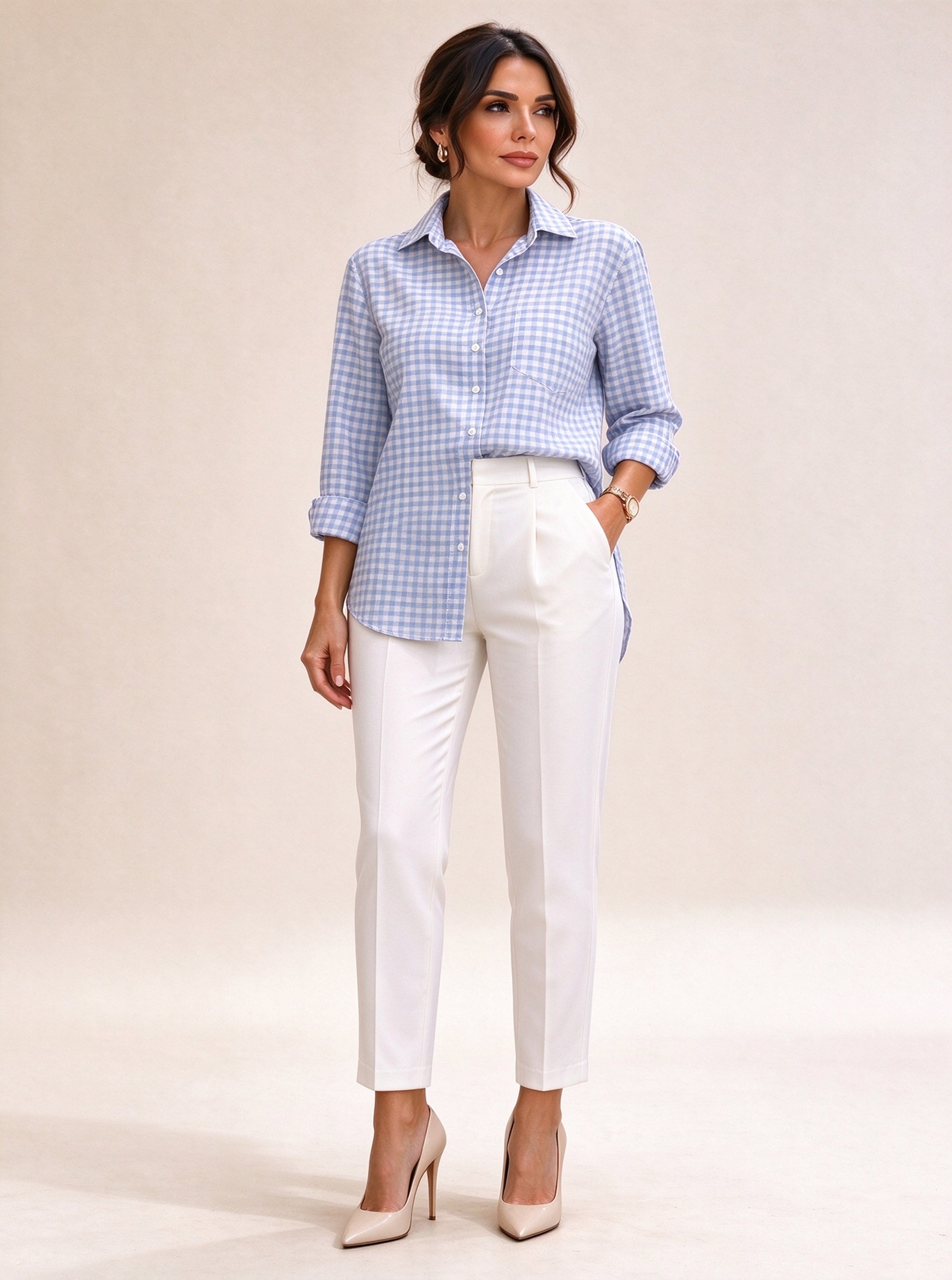 Light Blue Checked Long Sleeves Regular Shirt