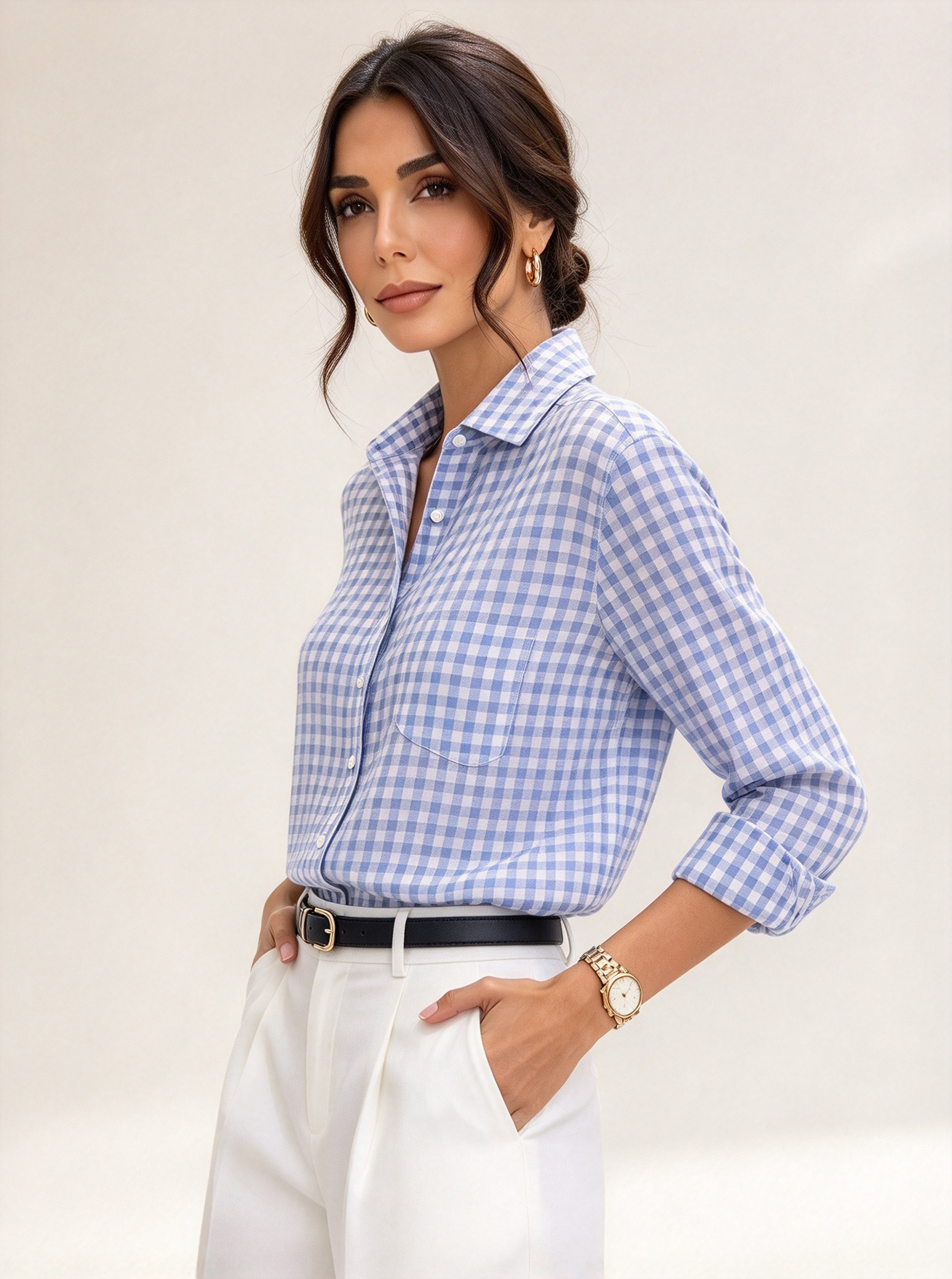 Light Blue Checked Long Sleeves Regular Shirt