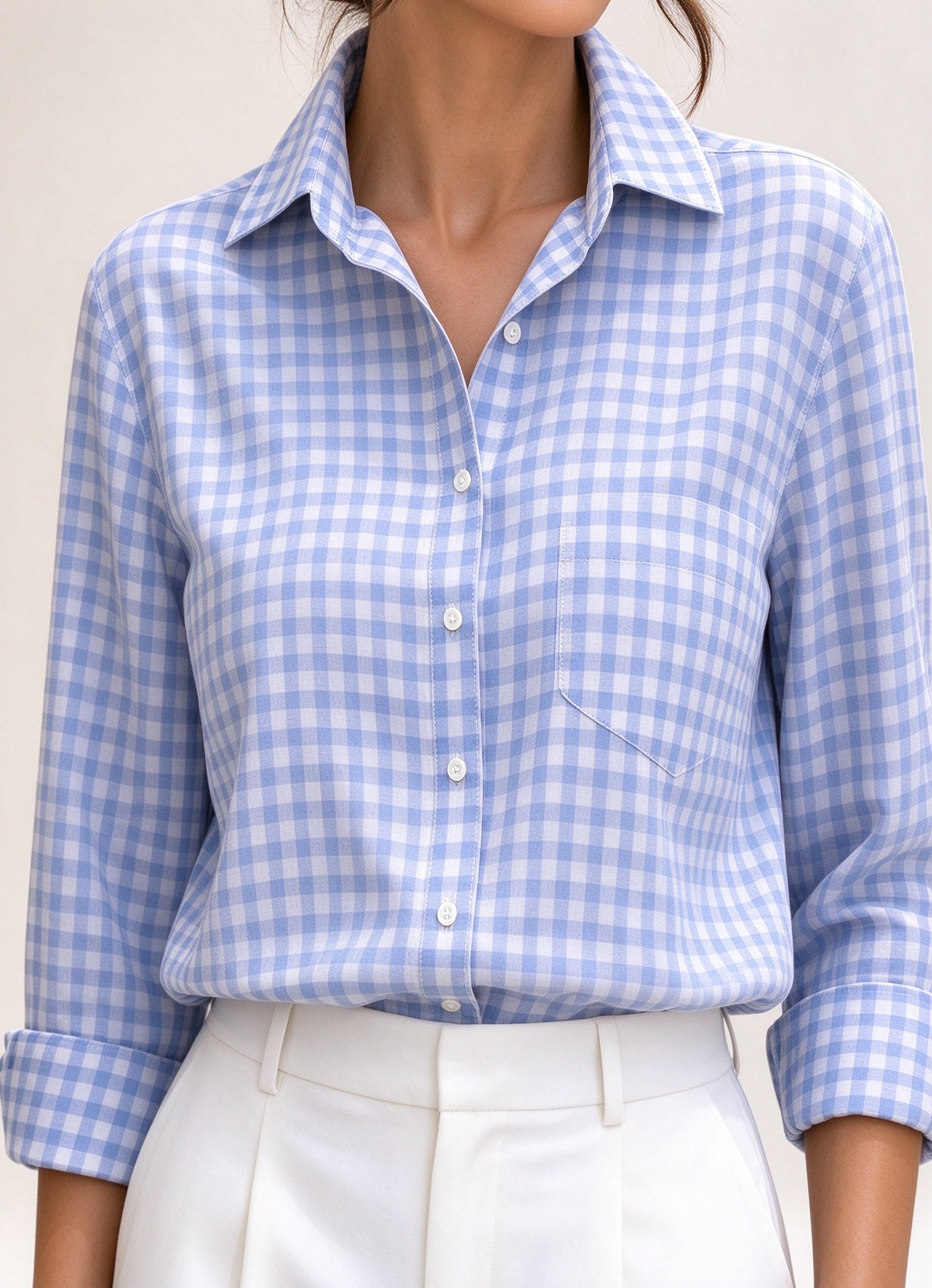 Light Blue Checked Long Sleeves Regular Shirt