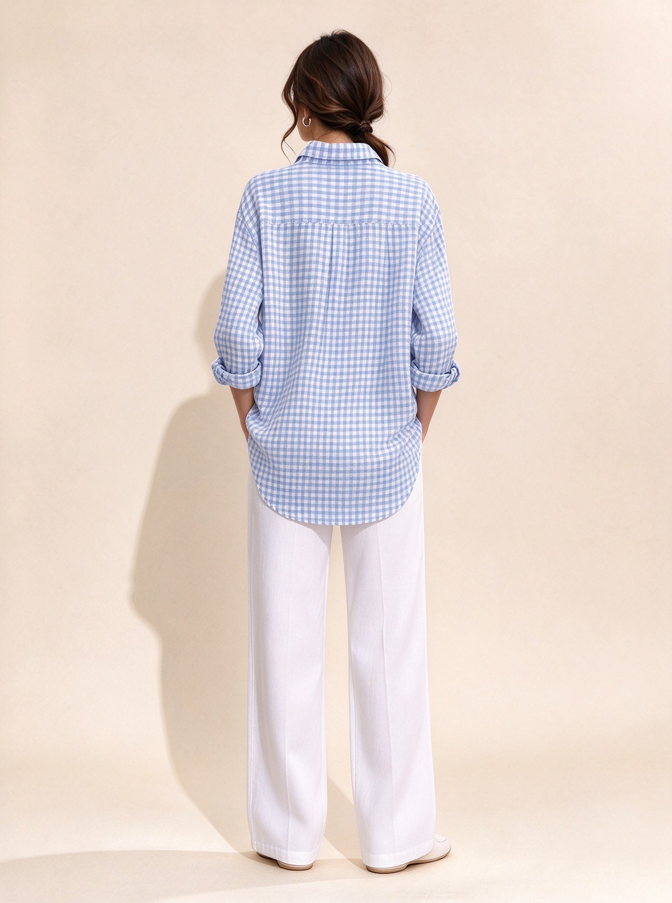 Light Blue Checked Long Sleeves Regular Shirt