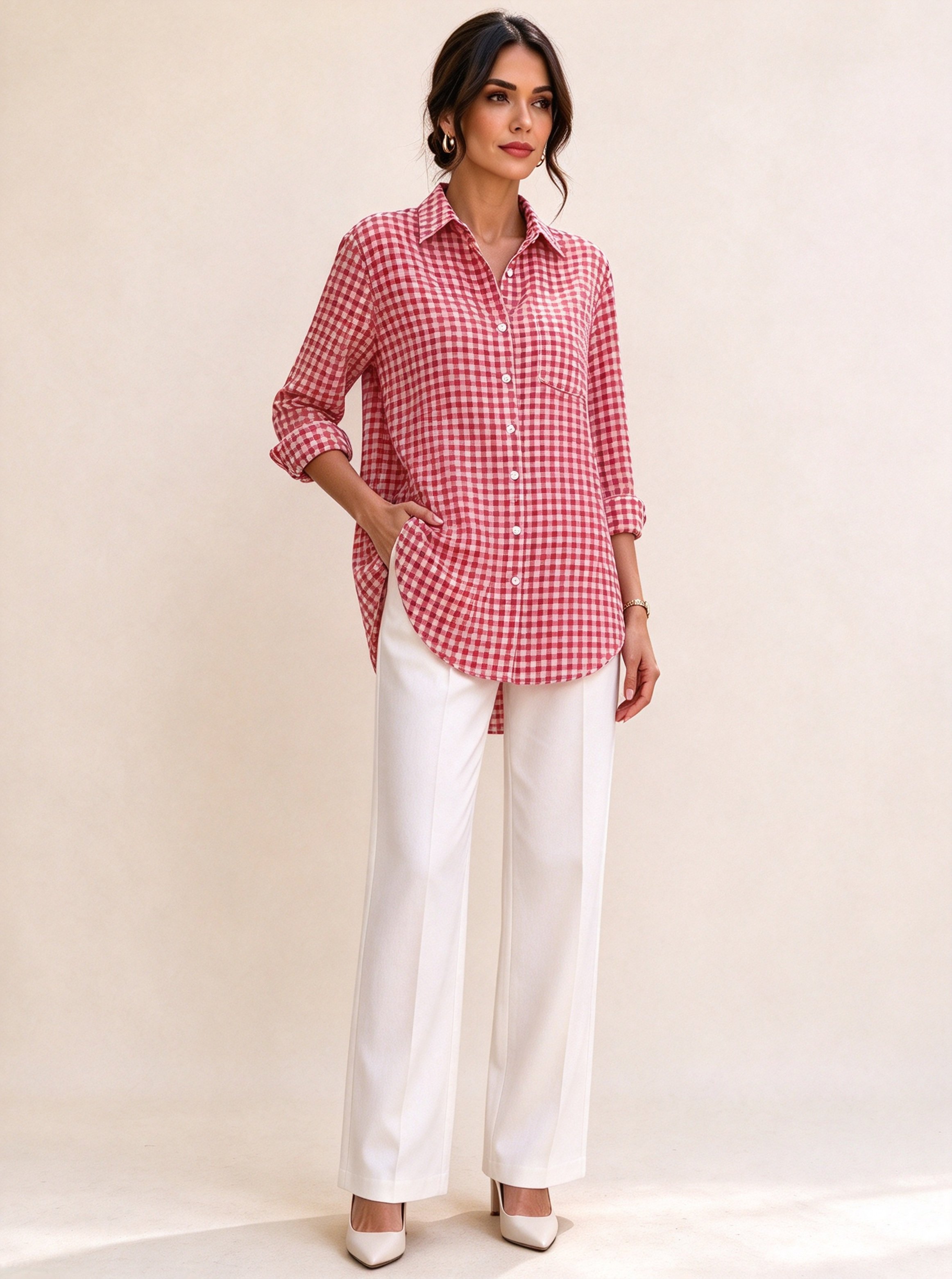 Red Checked Long Sleeves Regular Shirt